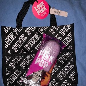 PINK shower caddy/ tote, with PINK bath bomb